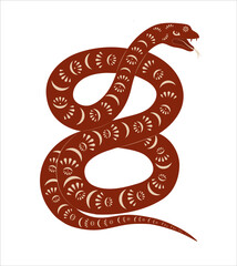 Vector festive snake with geometric ornament for lunar chinese new year celebration. Happy new year lunar in China