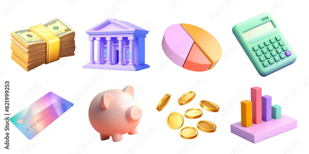 Poster financial objects png element set on transparent background