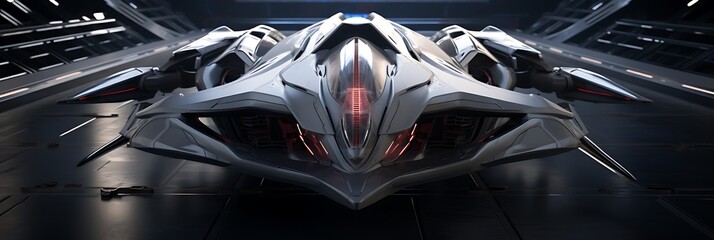 Realistic and detailed 3D rendering of a futuristic spacecraft