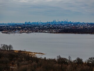 Aerial view from Pelham Bay Park in the Bronx, New York on a cloudy day