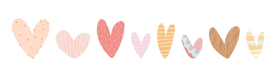 Set cute hearts  in pastel colors. Vector illustration.