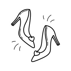 Women's formal shoes. Wedding item. Simple linear hand drawn doodle illustration
