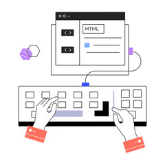 Easy to edit linear mini illustration of html coding 