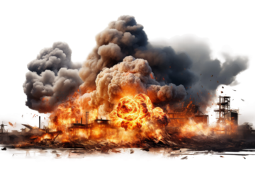 Inferno Erupts in Urban Jungle on a Clear PNG or White Background.