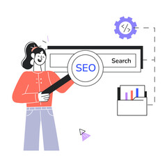 Handy linear mini illustration of seo search 