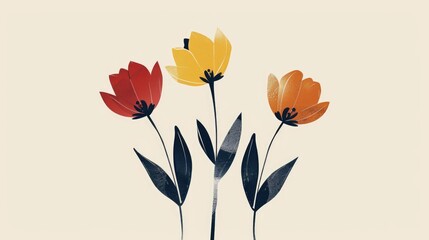 Colorful flowers in minimalist style.