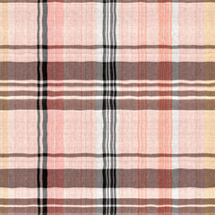 Woven tartan in spring color cloth plaid background pattern. Traditional checkered home decor linen cloth texture effect. Seamless soft furnishing fabric. Variegated melange weave all over print.