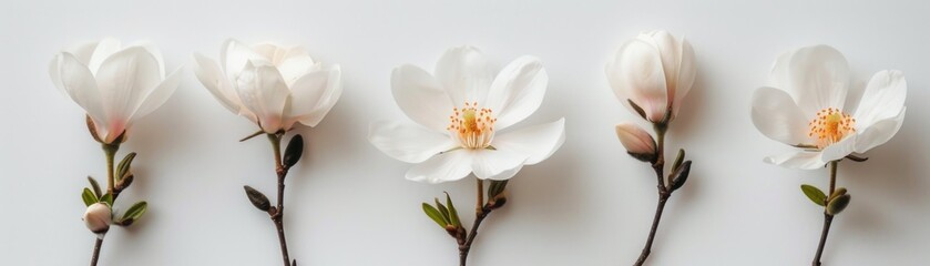 white blooming cherry blossom flower on white background.