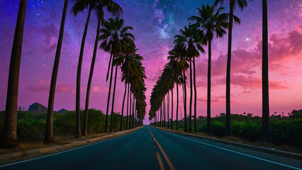  Surreal Palm-Lined Road Under a Vibrant Dream Sky
