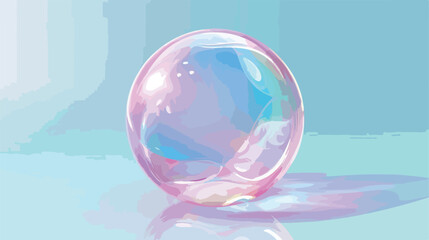 3d pink realistic soap ball transparent vector. Rainb