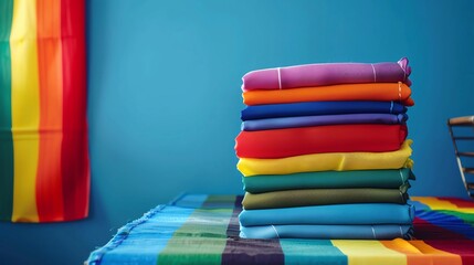 Rainbow Pride Flag in LGBT pridethemed merchandise stands, pride month LGBTQIA theme