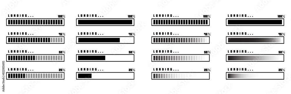 Poster loading bar concept. loading icons set.load bar collection. loading icons on white background.