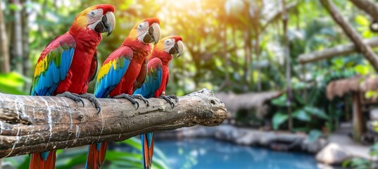 Birds joyfully playing in a vast aviary enclosure, creating a lively and vibrant scene
