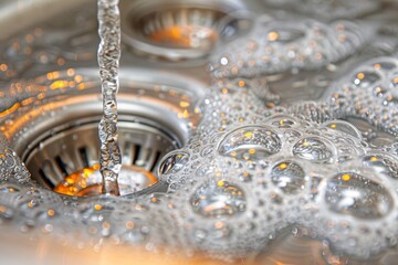 Detailed close up of a blocked kitchen sink drain for troubleshooting and fixing
