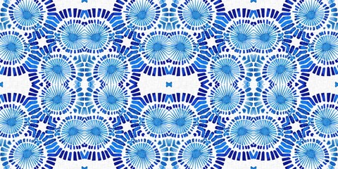 Indigo blue tie-dye handmade textile seamless border. Asian style abstract blotched dyed effect tape.