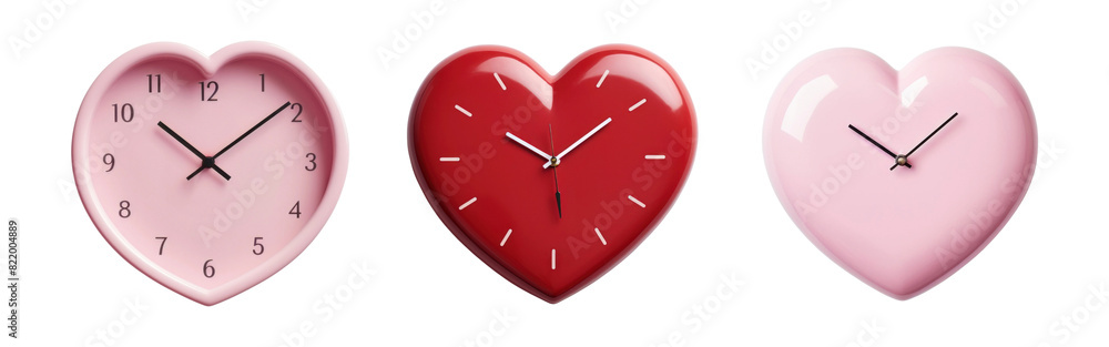 Poster heart shape clock png element set on transparent background
