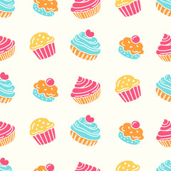 Bakery seamless pattern cupcake and muffin doodles