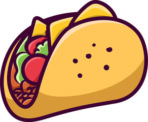 Illustration of delicious taco. Design element for emblem, sign, poster, menu, card. Vector illustration