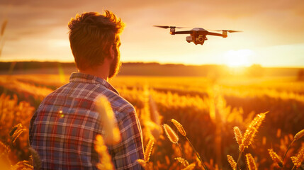 A farmer using a drone to monitor crops