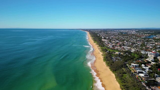 Aerial view of Buddina coastal suburb in the Sunshine Coast Region in Queensland, Australia