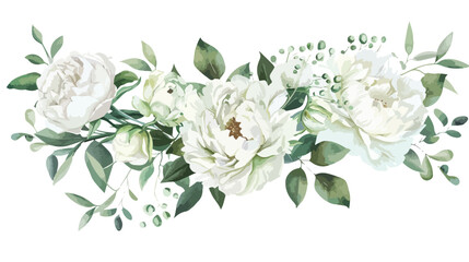 White green peonies roses berries watercolor wedding