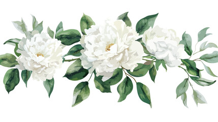 White peonies roses watercolor wedding semi wreath fl
