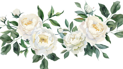 White peonies roses watercolor wedding wreath flowers