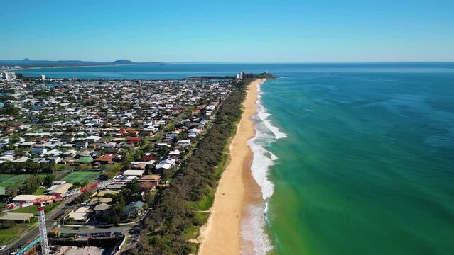 Drone footage of the coastal suburb of Buddina in the Sunshine Coast Region in Queensland, Australia