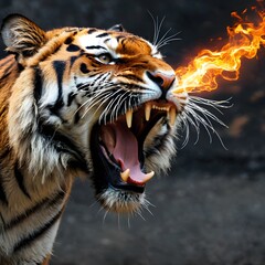 Ferocious Tiger Breathing Fire in Action