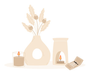 Aromatherapy and relaxation as interior decor in flat style