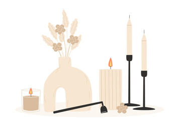 Aromatherapy and relaxation as interior decor in flat style