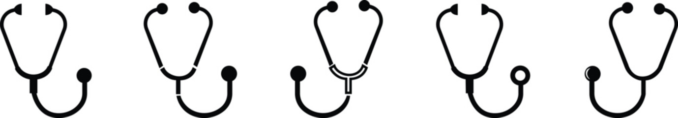 Medical And Healthcare silhouette of stethoscope set in flat design style. Vector design of heartbeat stethoscope, for banner, poster, poster, greeting card vector, isolated on transparent background,