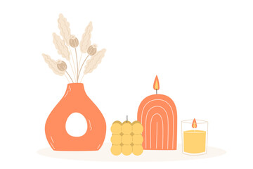 Aromatherapy and relaxation as interior decor in flat style