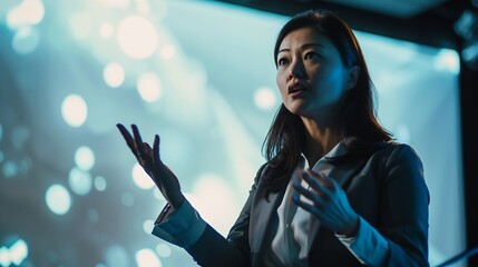 Businesswoman delivering a presentation at a conference Female entrepreneur sharing new business ideas in a conference : Generative AI