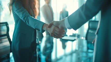 Thanks for joining an attractive young businesswoman shaking hands with an unrecognizable colleague during a meeting in the boardroom : Generative AI - Powered by Adobe
