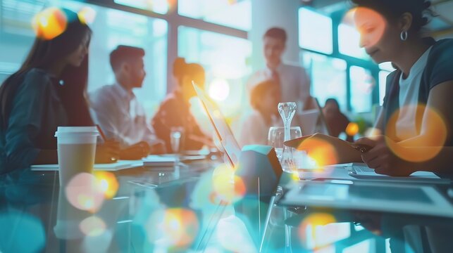Meeting collaboration and team planning a project together in the office conference room Teamwork diversity and business people in discussion while working on a b2b corporate strategy  : Generative AI
