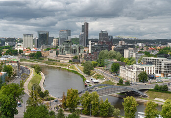 Cityscape with river and lush greenery, Vilnius, Lithuania