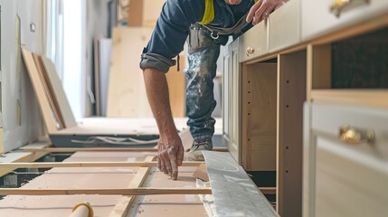 Carpenter Installing Cabinets