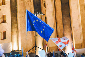 Tbilisi, Georgia: May  2024 year The rally on Rustaveli Avenue, the slogan of the rally is not...