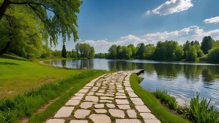 Serenity of Summer and Spring Natural Landscapes, Ideal for Relaxation and Exploration. Dive into Nature's Palette,Beauty of a Colorful Lake Landscape, Perfect for Nature Lovers Seeking Tranquility 