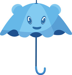 Adorable blue animal character umbrella graphic, perfect for kids' design