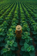 Person standing in field with hat on