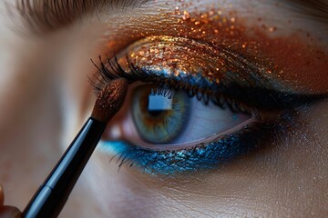 Close-up of womans eye with brush