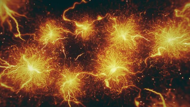 Golden Energy Impulses. Connections between Energy Nodes. Looped video.