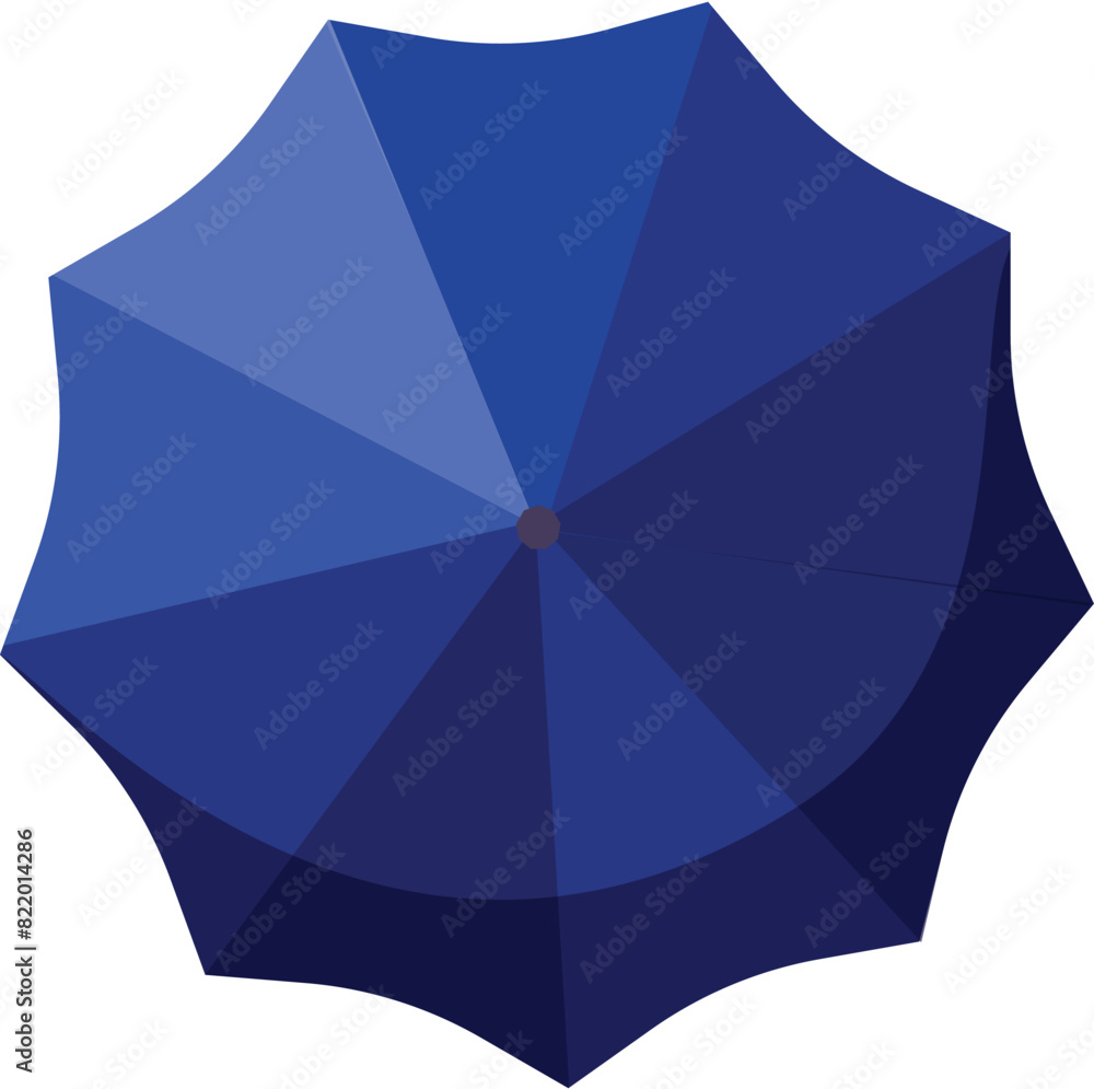 Poster simple and modern vector graphic of a topdown view of a blue umbrella, ideal for design elements
