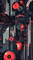 Art of a multiplayer tower defense scenario with tactical deployment and wave timing, illustrated in a geometric, abstract style with high contrast and modern, sleek lines