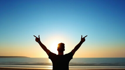 Fototapeta premium Male Adventurer at the Ocean Embracing the Beauty of Nature
