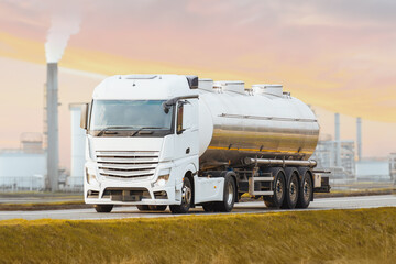 Fuel truck on highway for transport fuel to petrochemical oil refinery © AlexGo