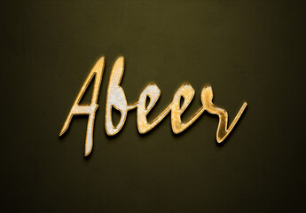 Old gold text effect of Arabic name Abeer with 3D glossy style Mockup.