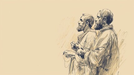 Paul and Silas Worshiping with Hymns in Prison - Biblical Watercolor Illustration
